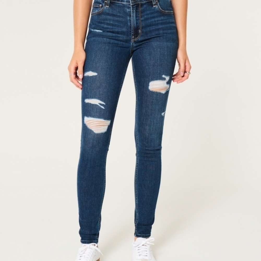 Hollister High-Rise Ripped Dark Wash Super Skinny Jeans